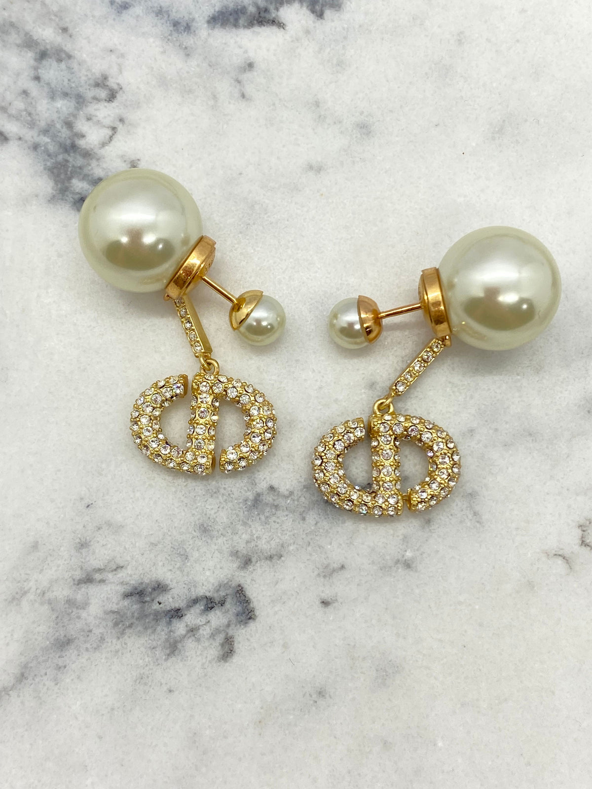 CHRISTIAN DIOR CD Faux Pearl Tribales Earrings - USED