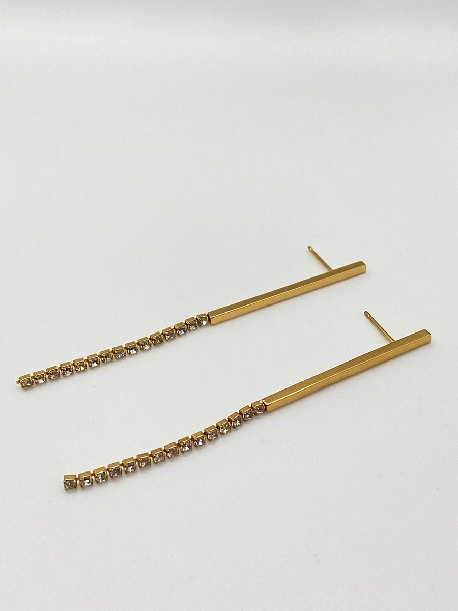 CELINE Gold Tone Rhinestone Stick Earrings - Pre owned