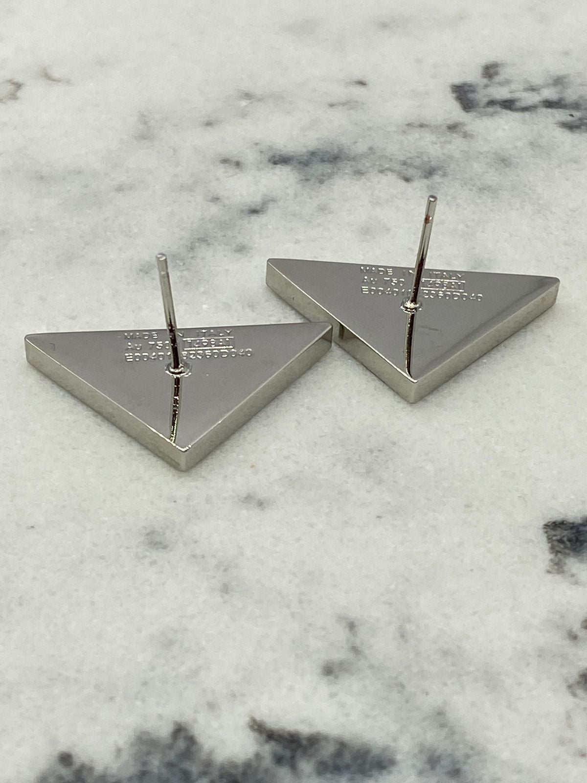 PRADA Triangle Metal Monogram Earrings - USED