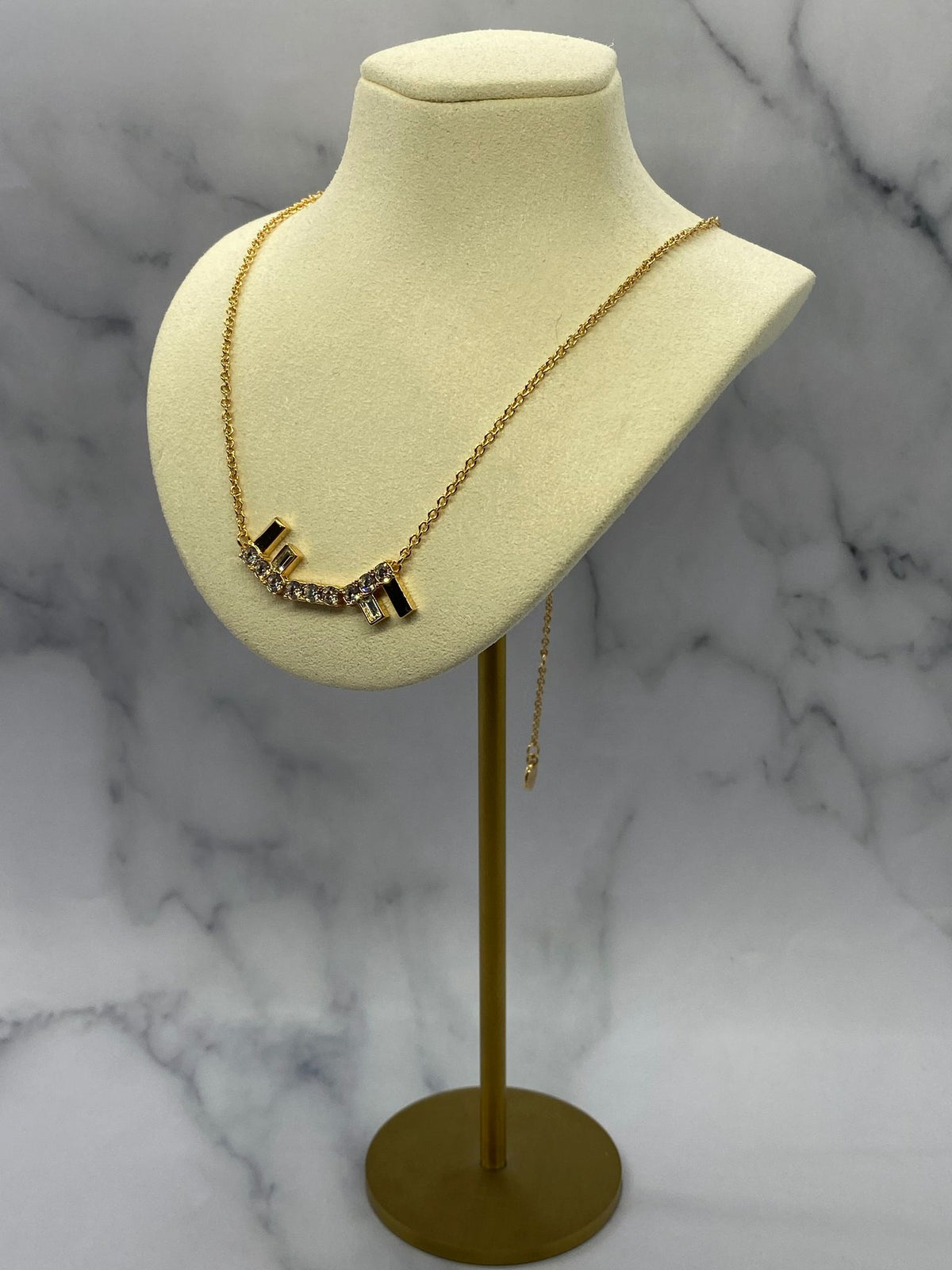 FENDI F Gold Tone Rhinestone Necklace - Pre owned