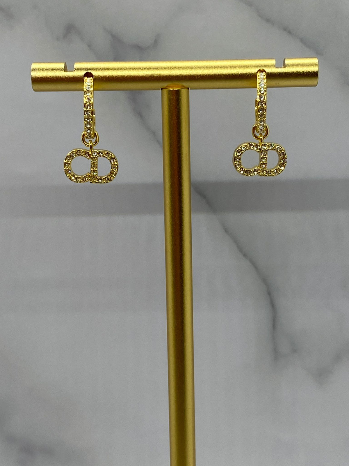 CHRISTIAN DIOR CD Gold Tone Rhinestone Hoop Earrings - Pre owned