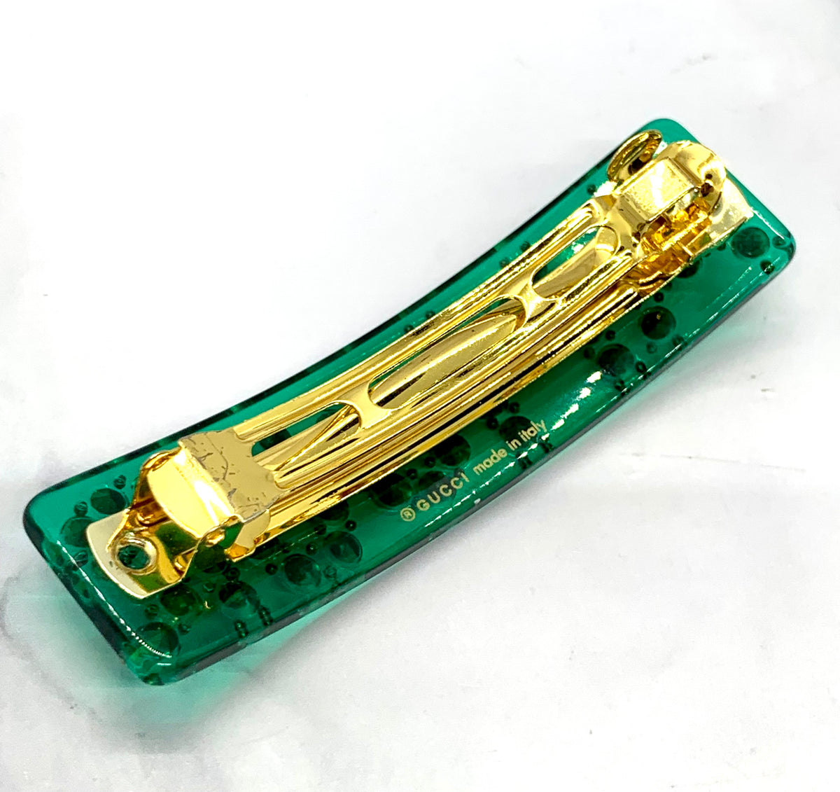 GUCCI Amour Green Clear Hair Clip Barrette - Pre owned