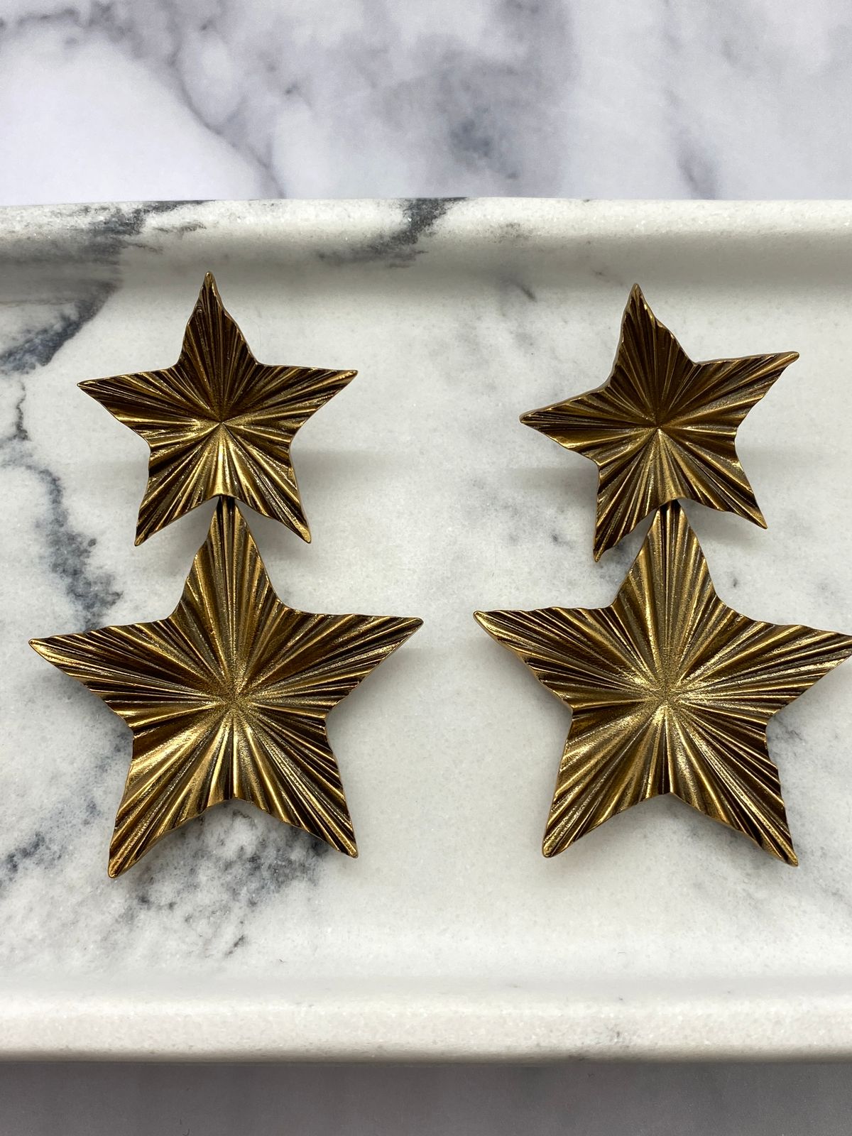 YSL YVES SAINT LAURENT Brass Tone Double Star Earrings - Pre owned