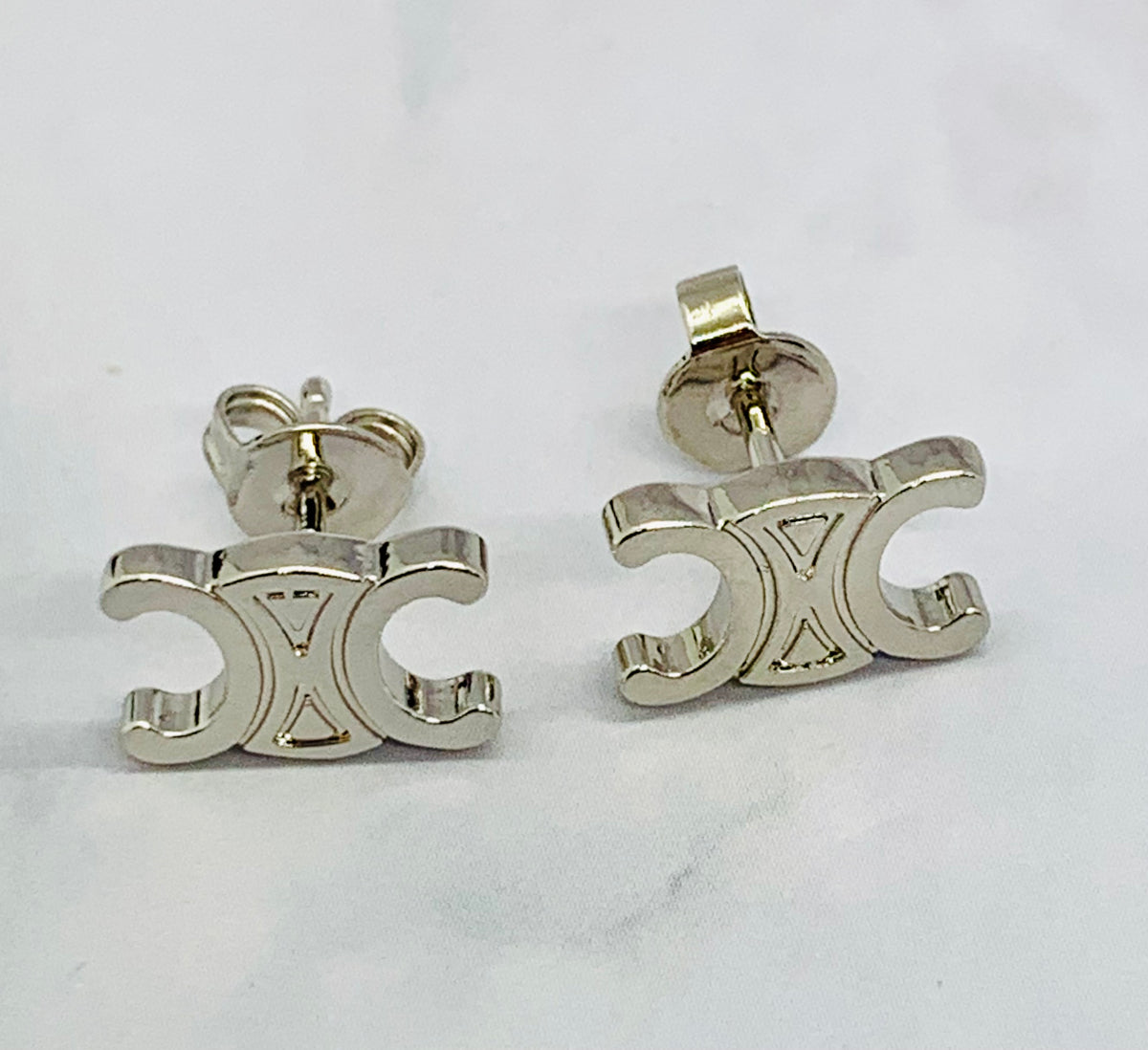 CELINE Monogram Silver Tone Earrings - Pre owned