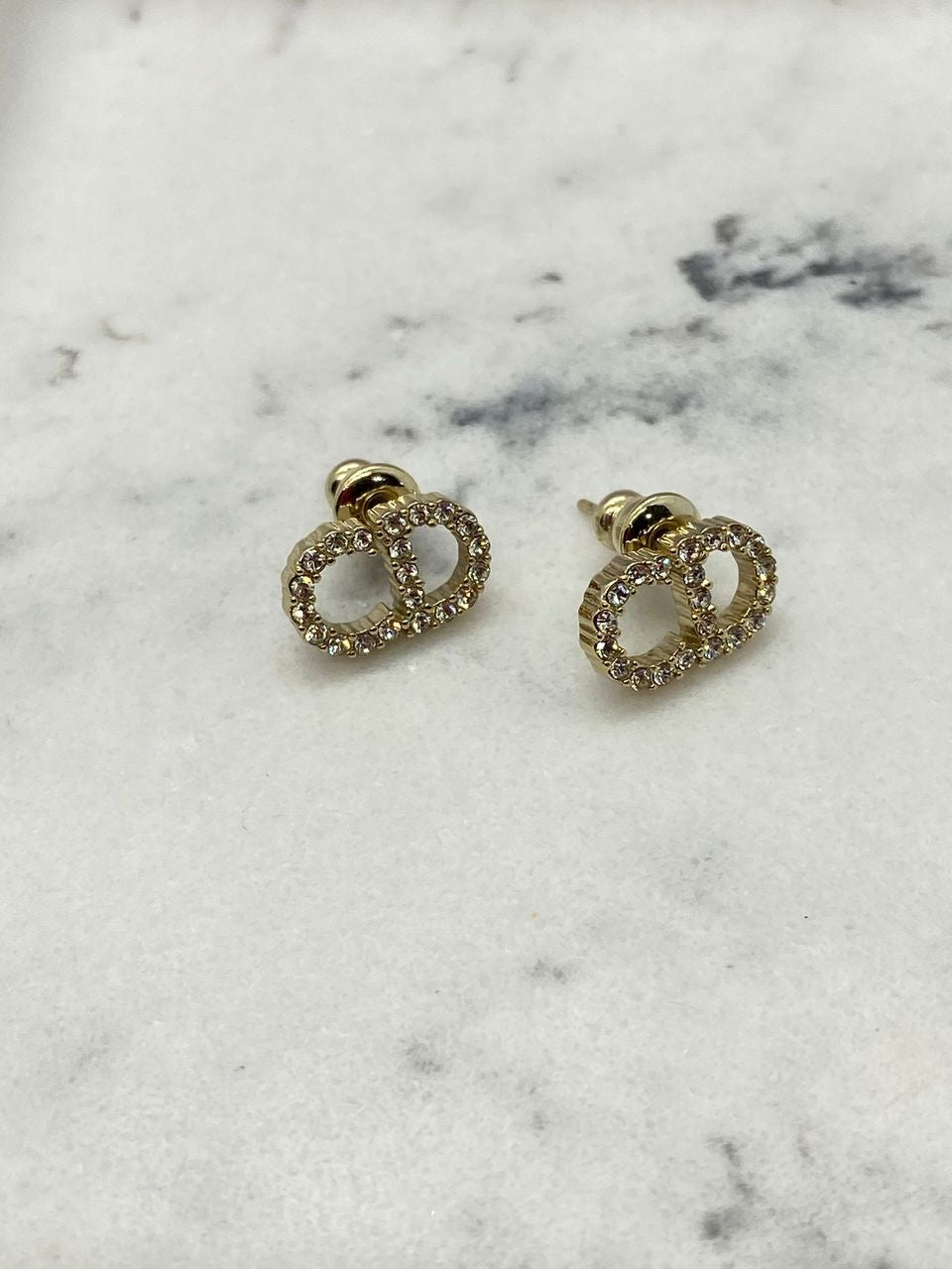 CHRISTIAN DIOR CD Rhinestone Small Earrings - Pre owned