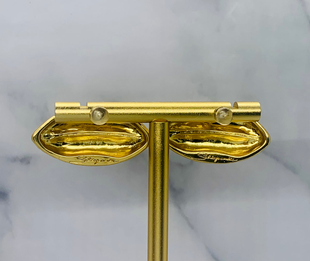 SCHIAPARELLI Gold Lips Earrings - Pre owned