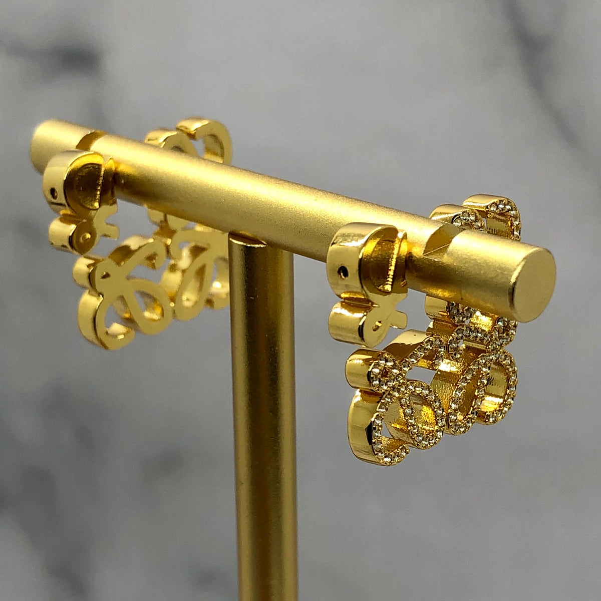 LOEWE Rhinestone Monogram Earrings - Pre owned