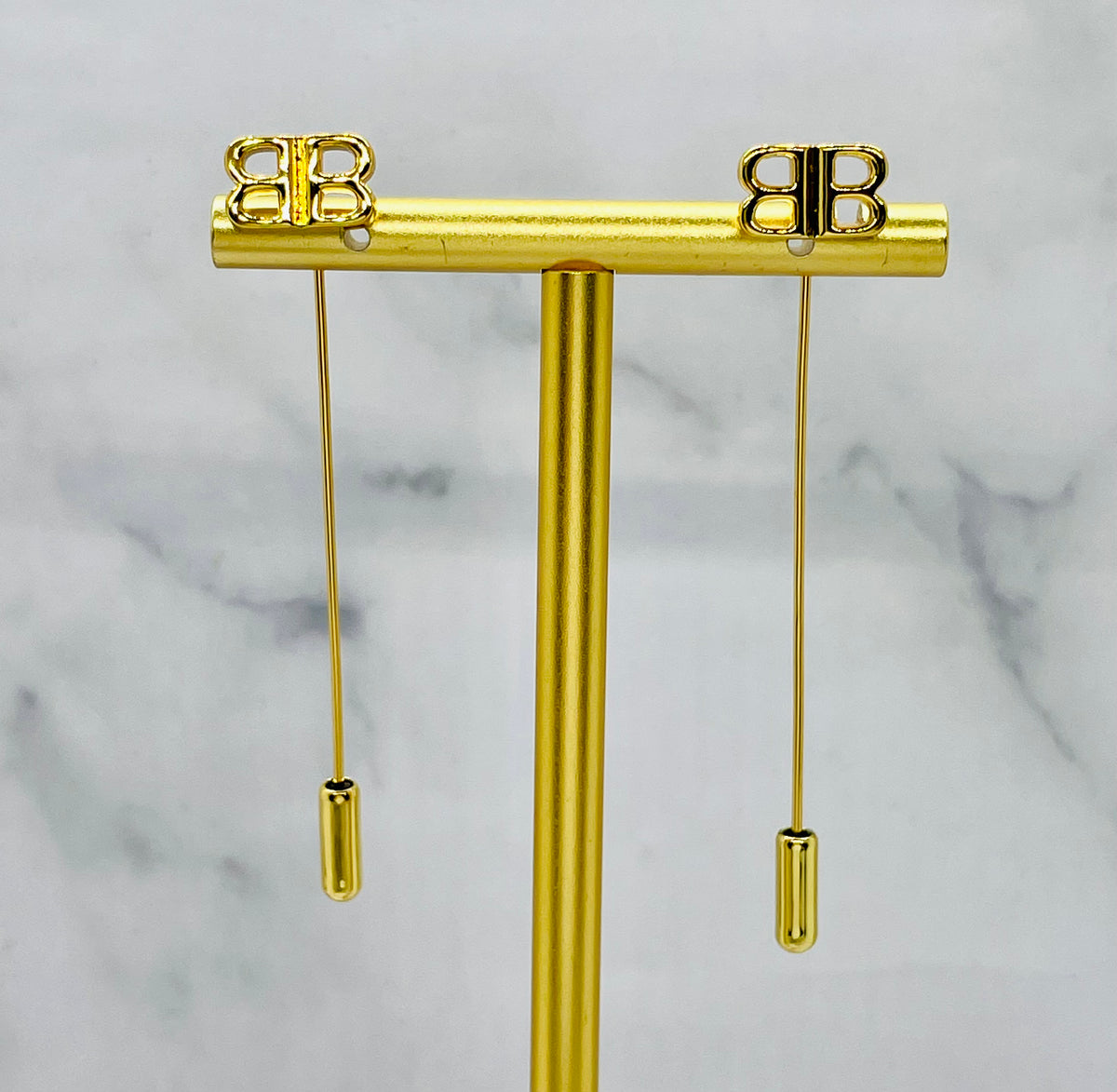 BALENCIAGA BB Gold Tone Pin Earrings - Pre owned