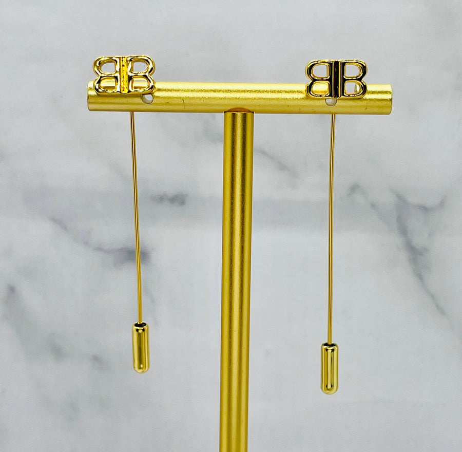 BALENCIAGA BB Gold Tone Pin Earrings - Pre owned