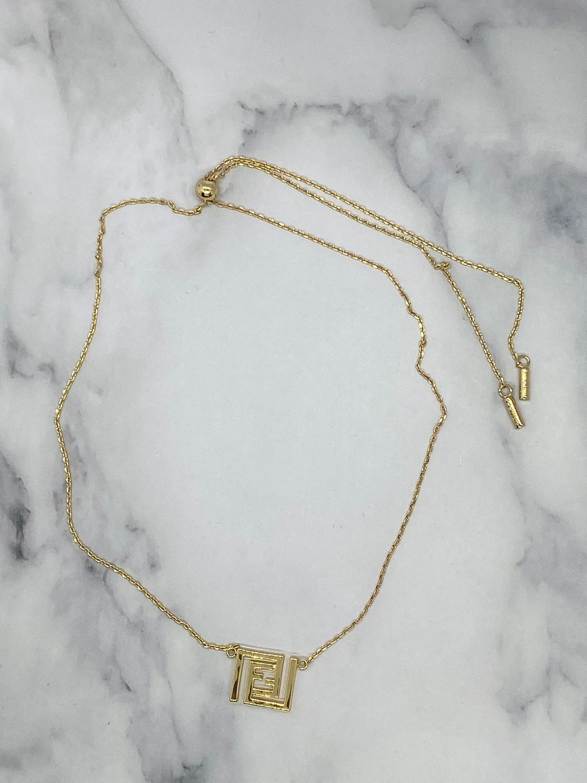 FENDI FF Gold Tone Monogram Necklace - Pre owned