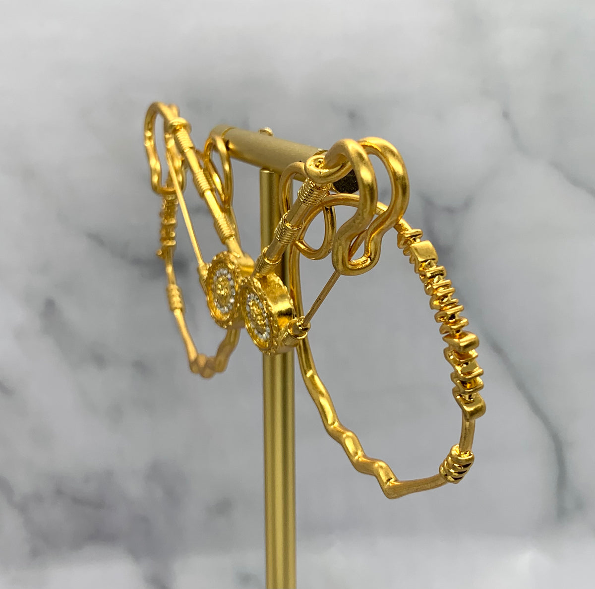 VERSACE Safety Pin Gold Tone Hoop Earrings - Pre owned