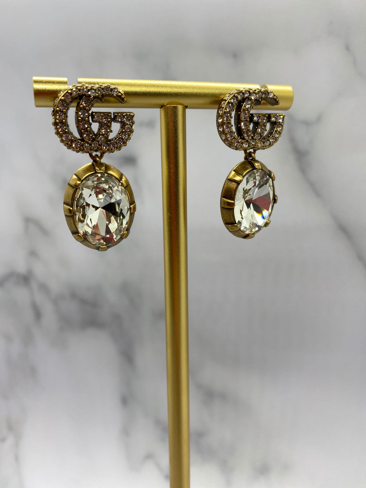 GUCCI GG Rhinestone Pendant Earrings - Pre owned