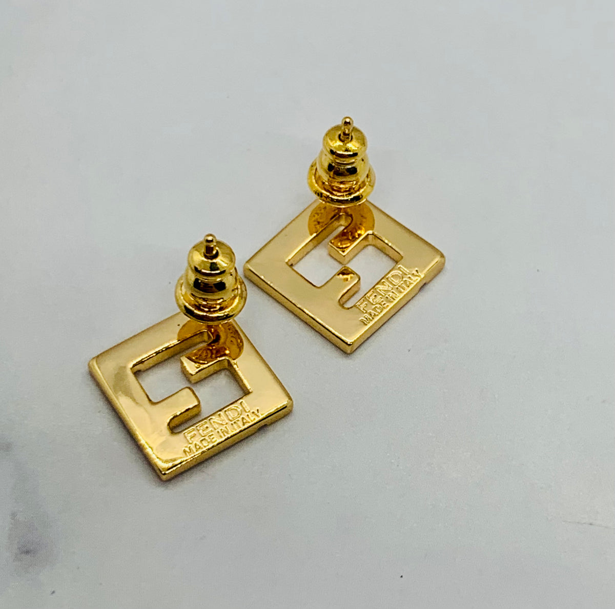 FENDI FF Gold Tone Monogram Earrings - Pre owned