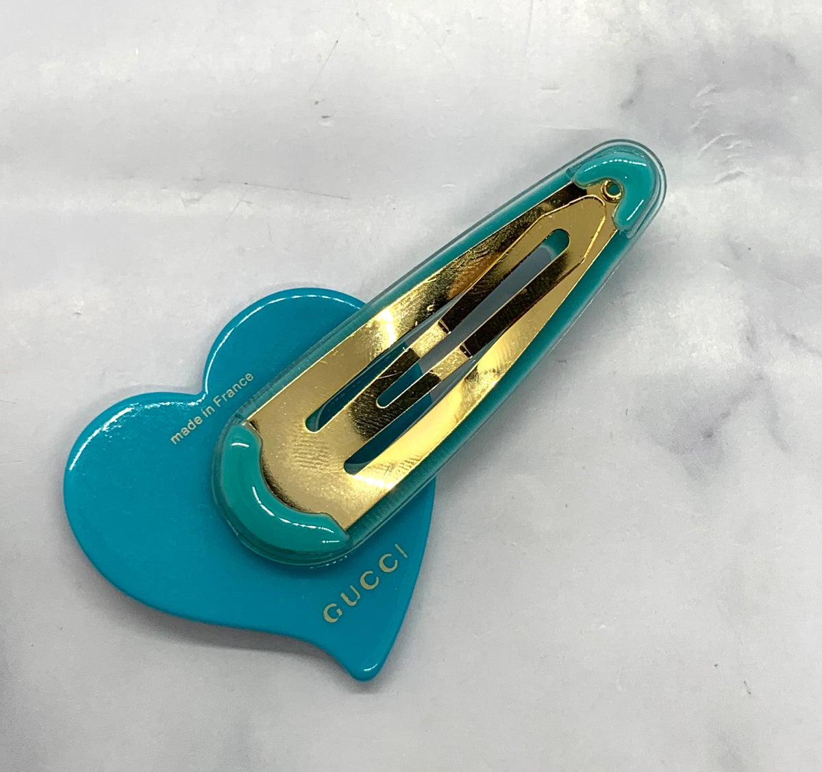 GUCCI GG Teal Heart Hair Clip - Pre owned