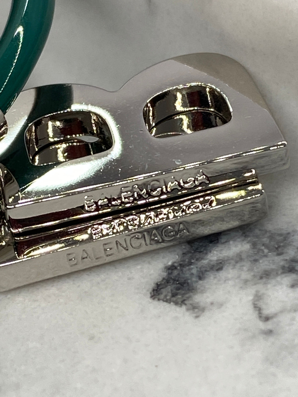 BALENCIAGA BB Turquoise & Silver Hoop Earrings - Pre owned