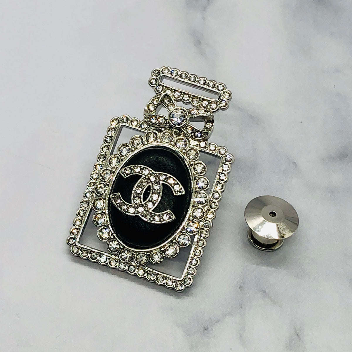 CHANEL CC Rhinestone Bottle Shaped Brooch Pin - Pre owned
