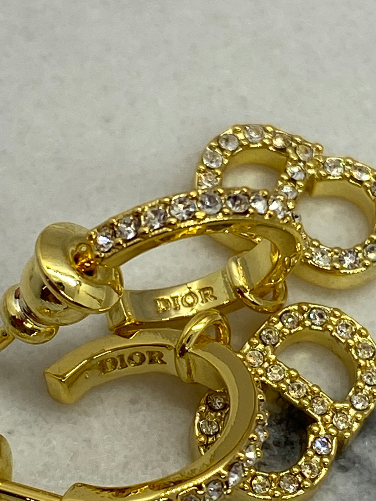 CHRISTIAN DIOR CD Gold Tone Rhinestone Earrings - Pre owned
