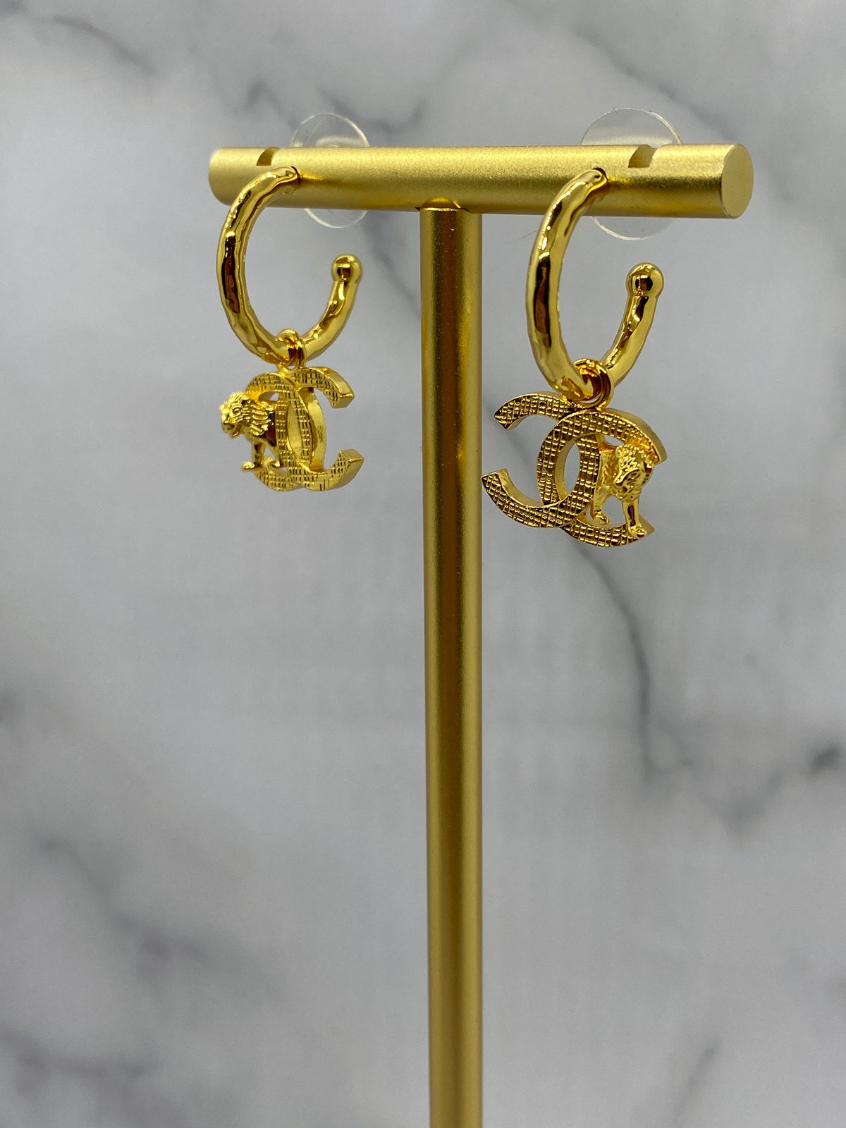 CHANEL CC Gold Tone Lion Earrings - Pre owned