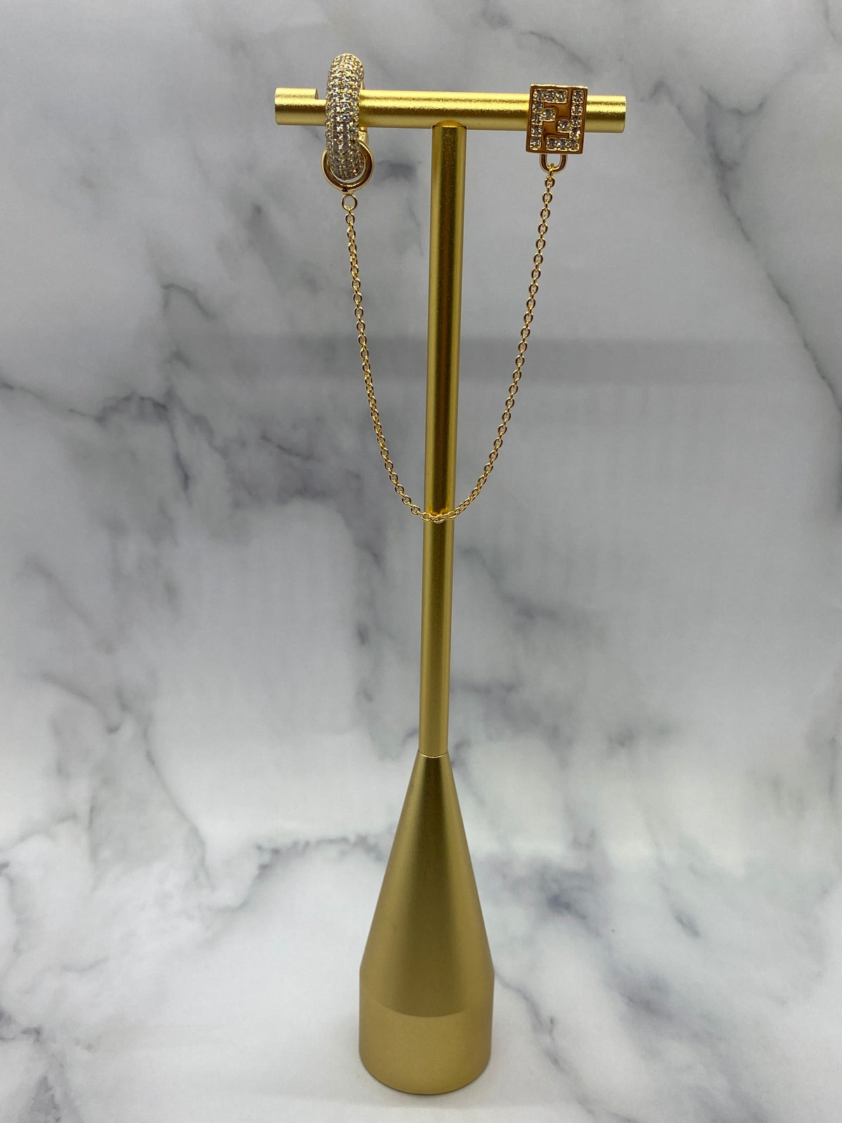 FENDI F Gold Tone Rhinestone Chain Ear Cuff - Pre owned