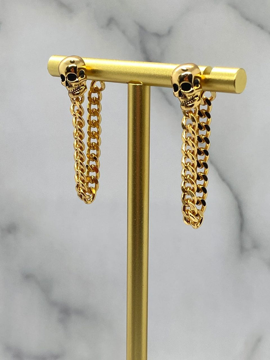 ALEXANDER McQUEEN Gold Tone Skull Chain Earrings - Pre owned
