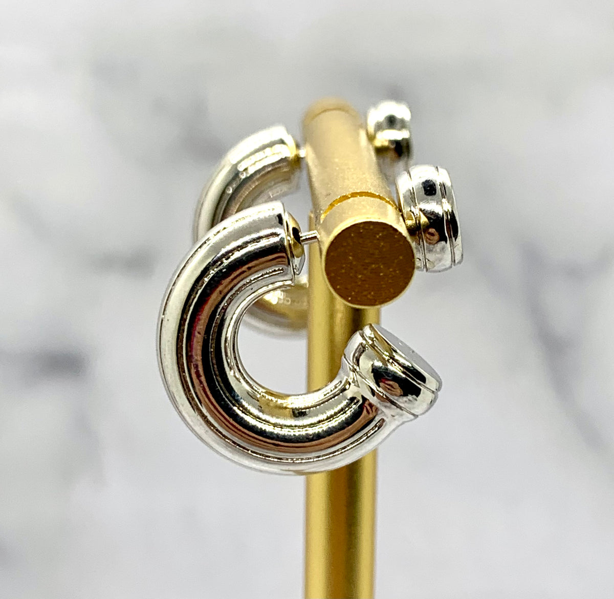 BOTTEGA VENETA Silver Tone Hoop Earrings - Pre owned