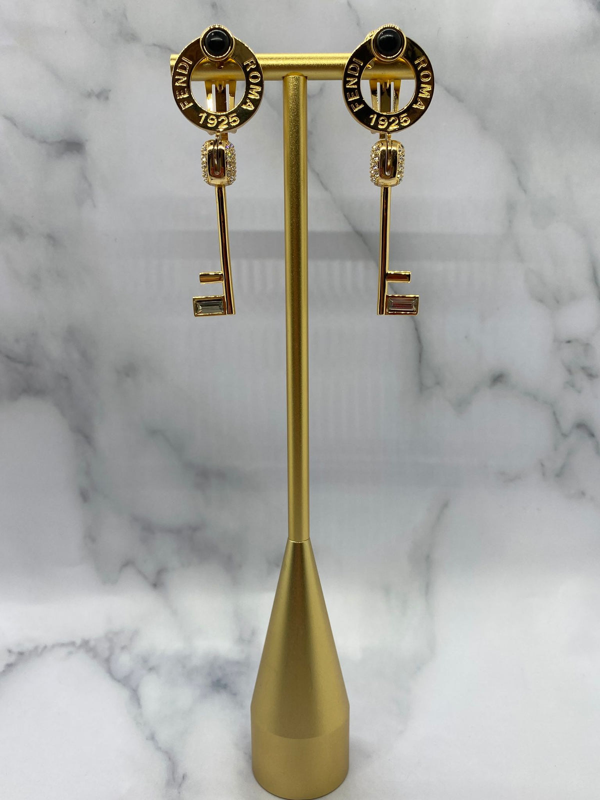 FENDI Gold Tone Key Clip On Pendant Earrings - Pre owned
