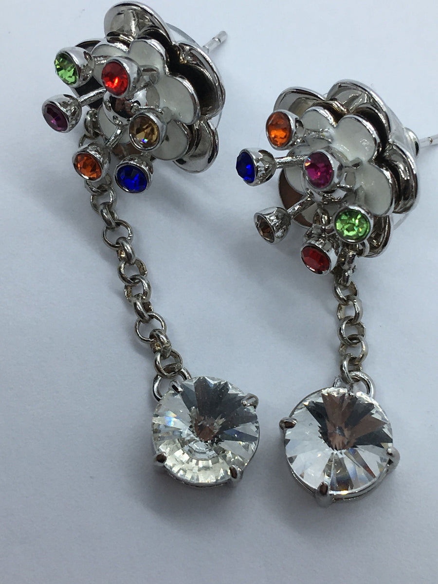 MIU MIU Silver Tone Multicolor Flower Pendant Earrings - Pre owned