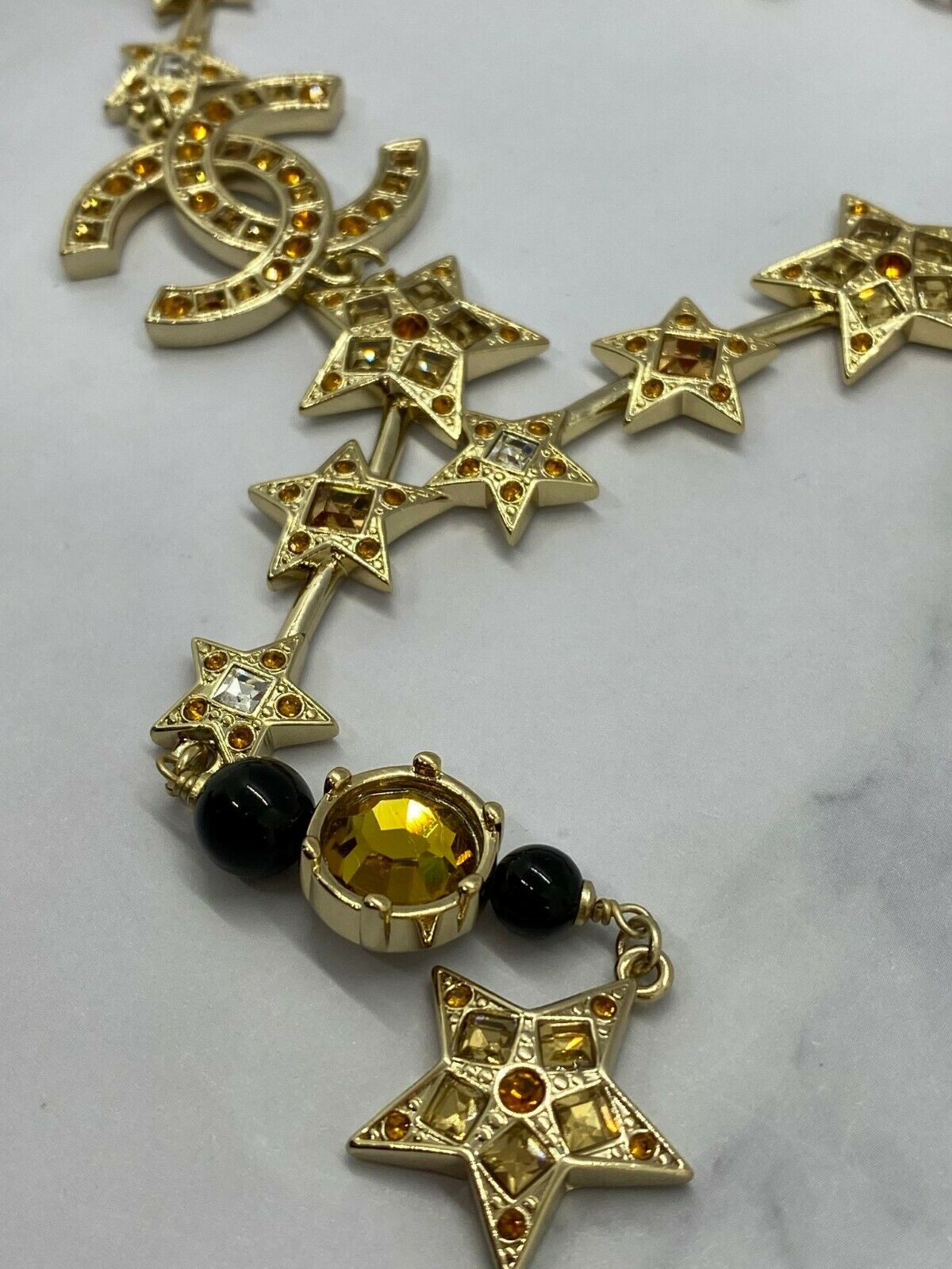 CHANEL CC Gold Tone Stars Statement Necklace - Pre owned