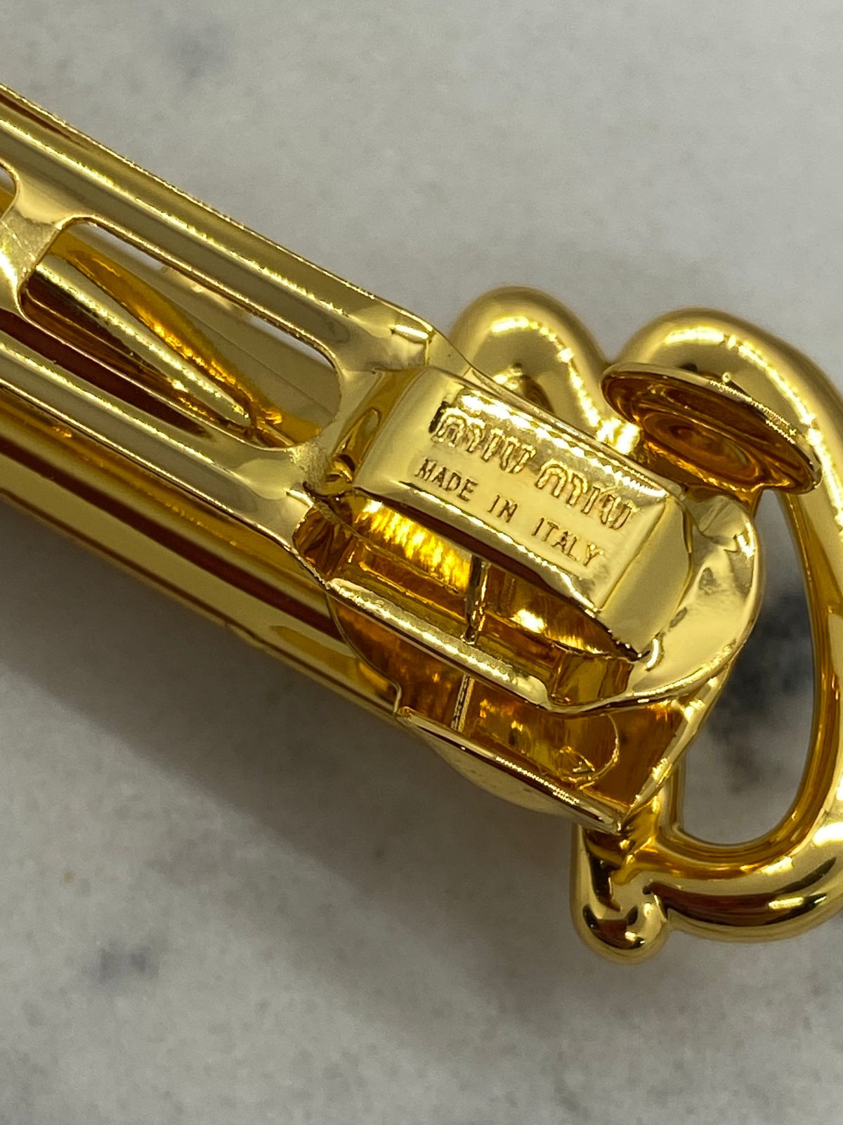 MIU MIU Gold Tone Script Hair Clip - Pre owned