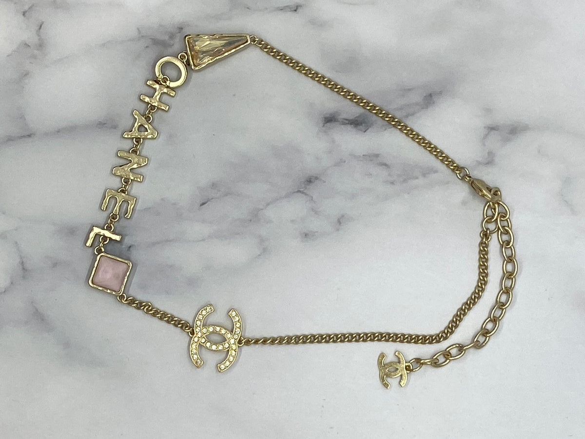 CHANEL CC Monogram Rhinestone Necklace - USED
