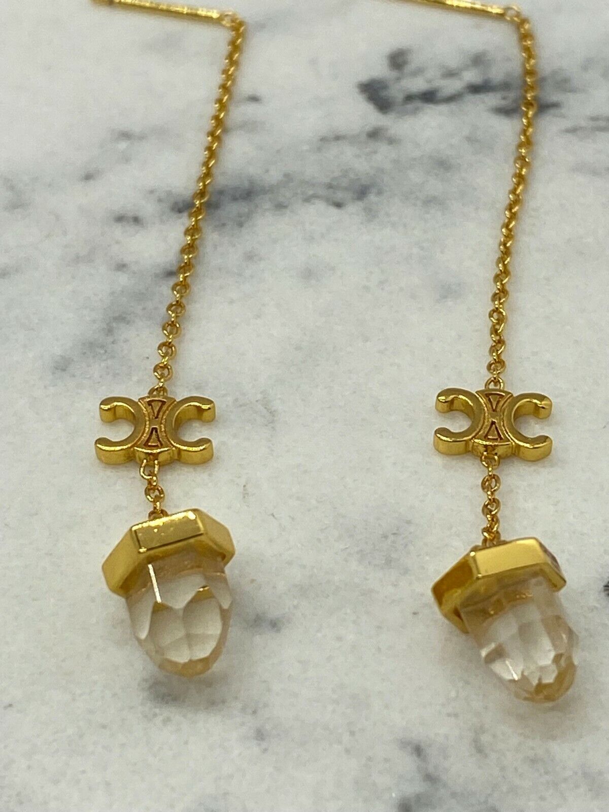 CELINE Crystal Pendant Chain Earrings - Pre-Owned