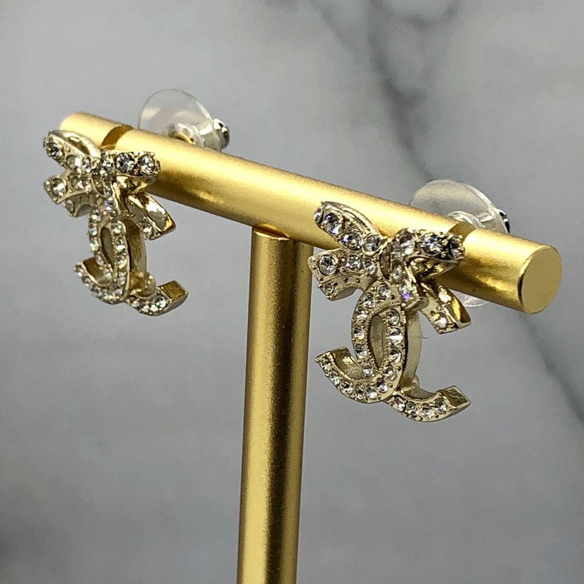 CHANEL CC Rhinestone Bow Earrings - Pre owned