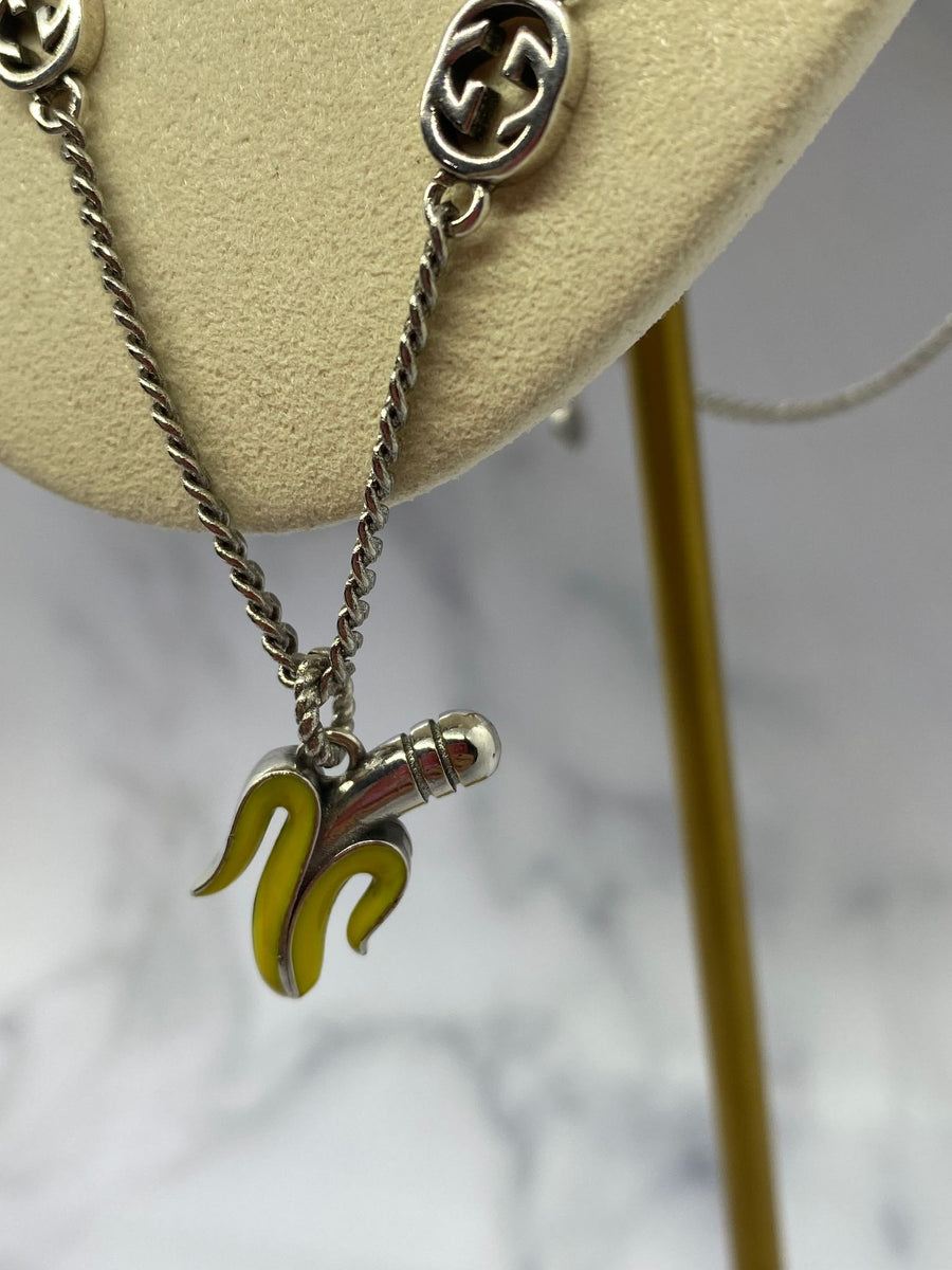 GUCCI GG Silver Tone Banana Chain Necklace