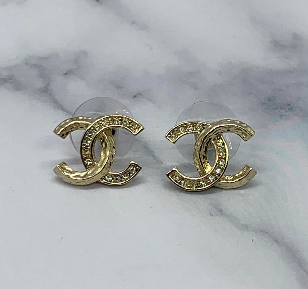 CHANEL CC Gold Tone Rhinestone Earrings - USED