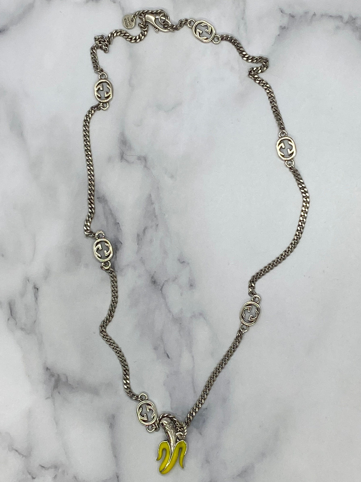 GUCCI GG Silver Tone Banana Chain Necklace