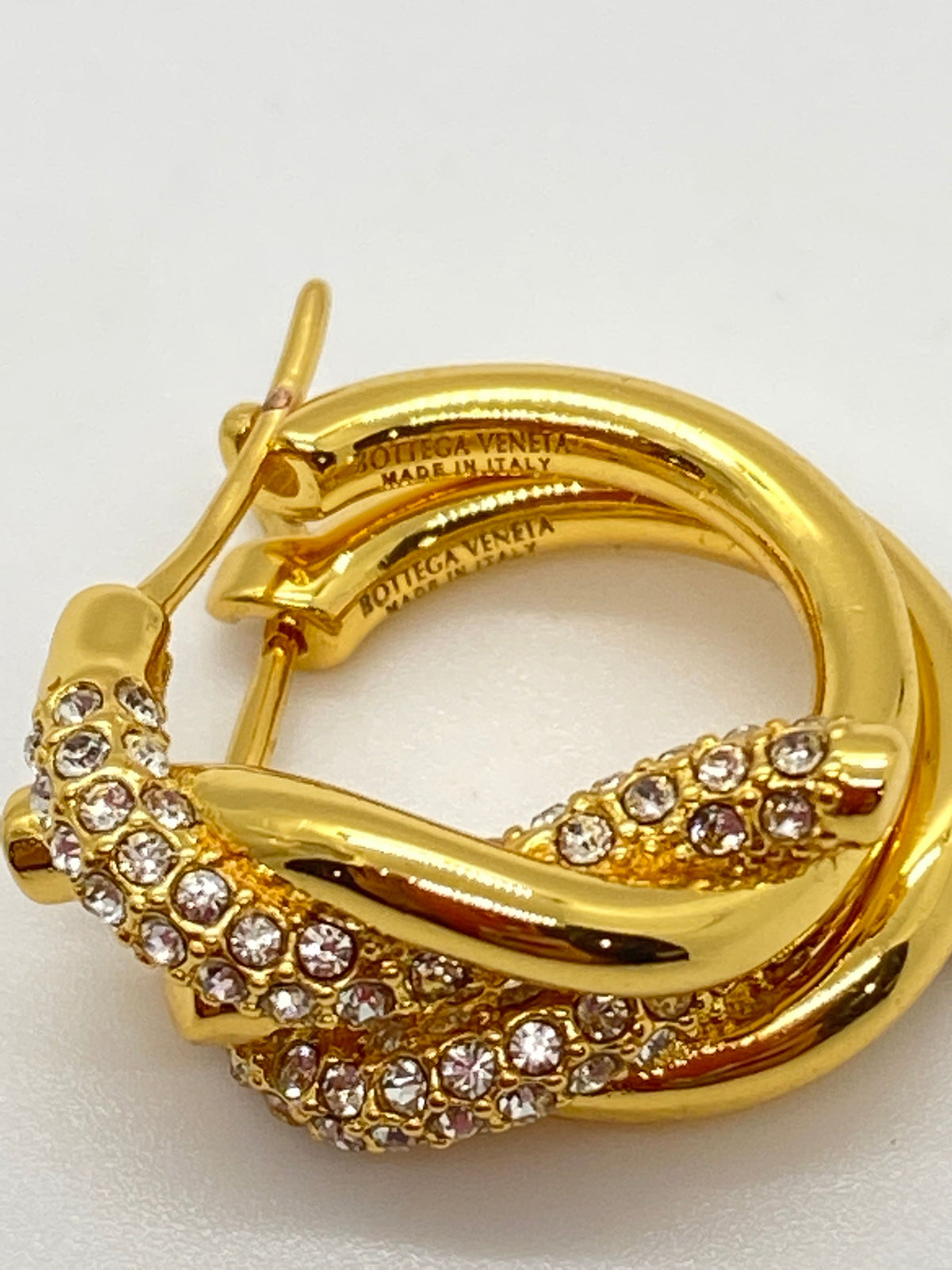 BOTTEGA VENETA Gold Tone Rhinestone Knot Hoop Earrings - Pre owned