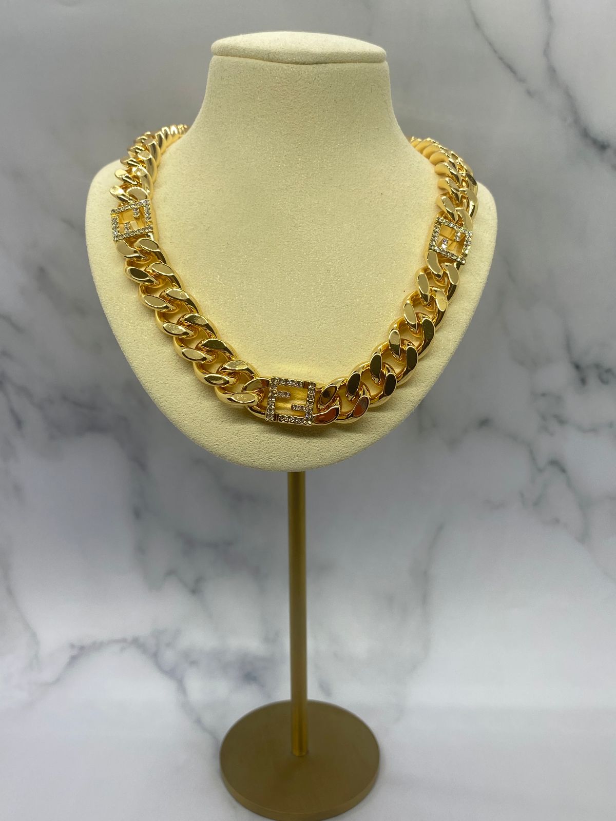 FENDI FF Gold Chain Statement Necklace - Pre owned
