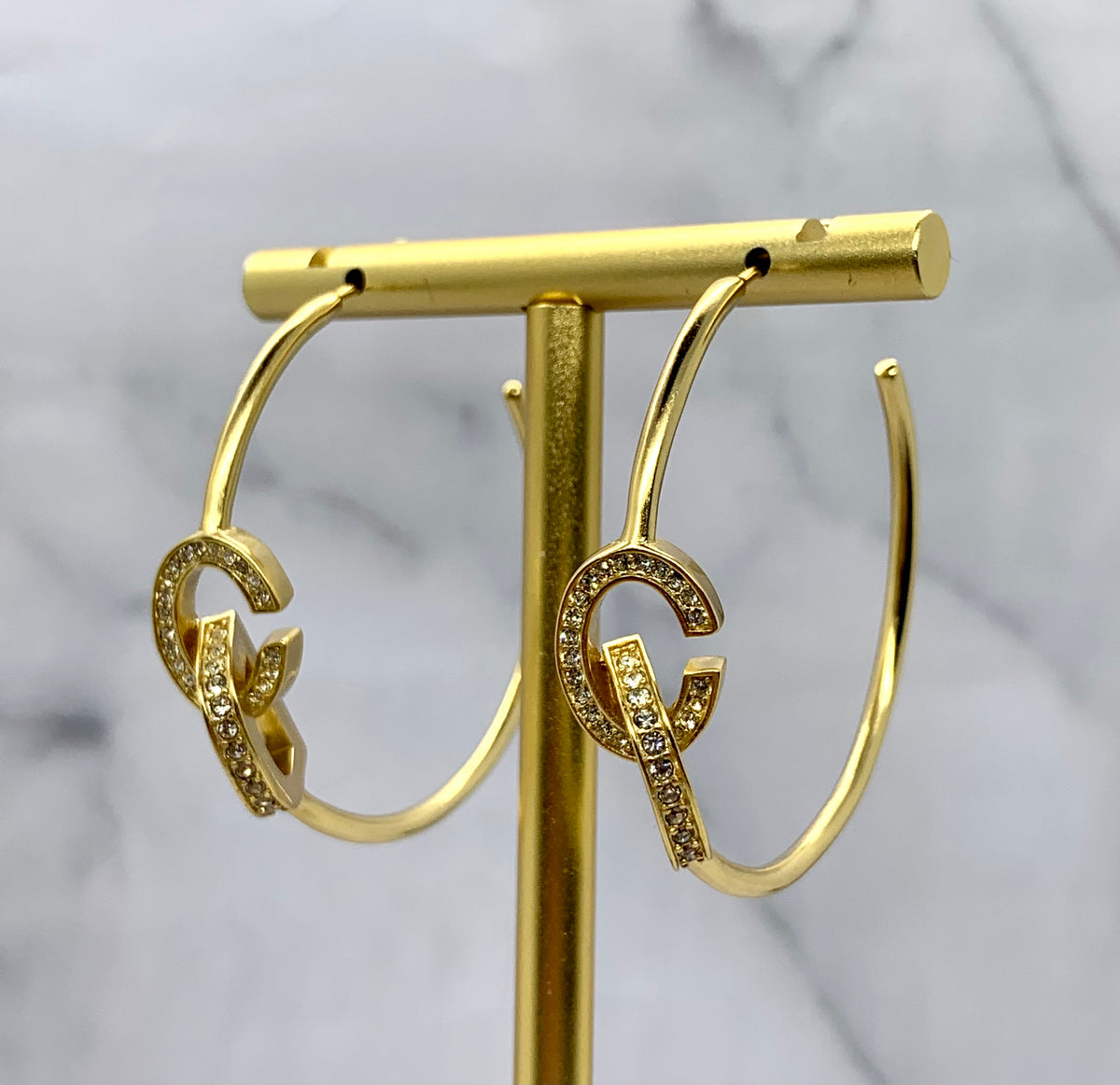 CHRISTIAN DIOR CD Rhinestone Hoop Earrings - Pre owned