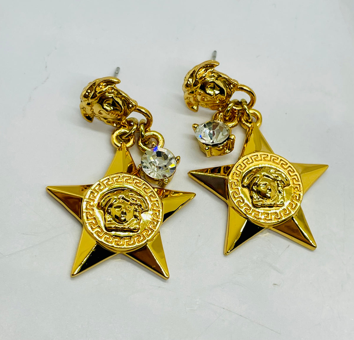 VERSACE Star Medusa Rhinestone Pendant Earrings - Pre owned