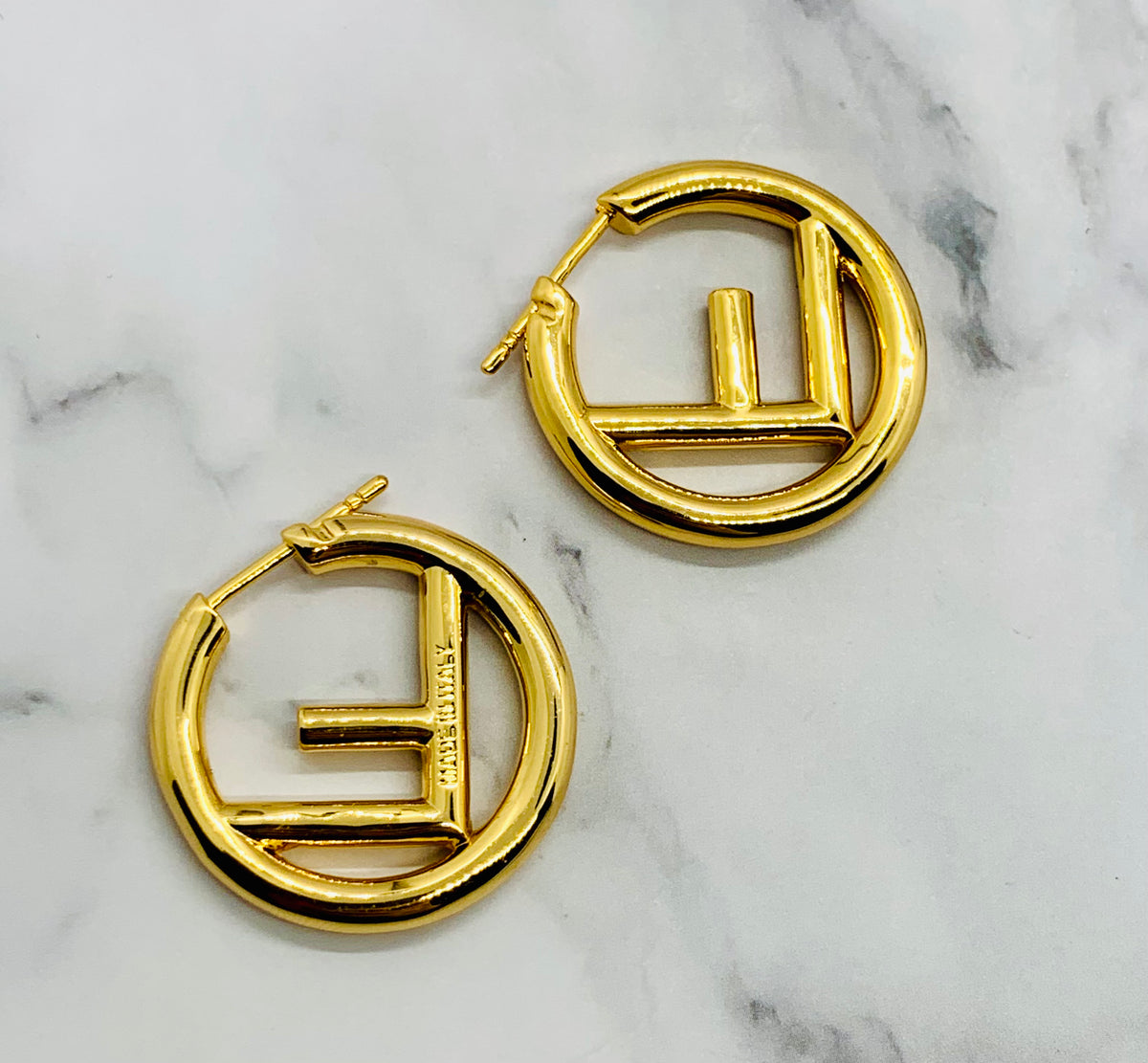 FENDI FF Gold Monogram Hoop Earrings - Pre owned
