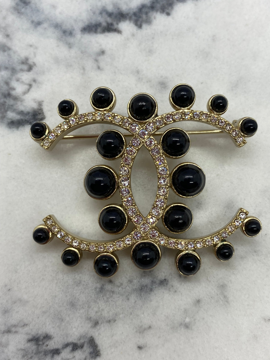 CHANEL CC Rhinestone Brooch Pin - USED
