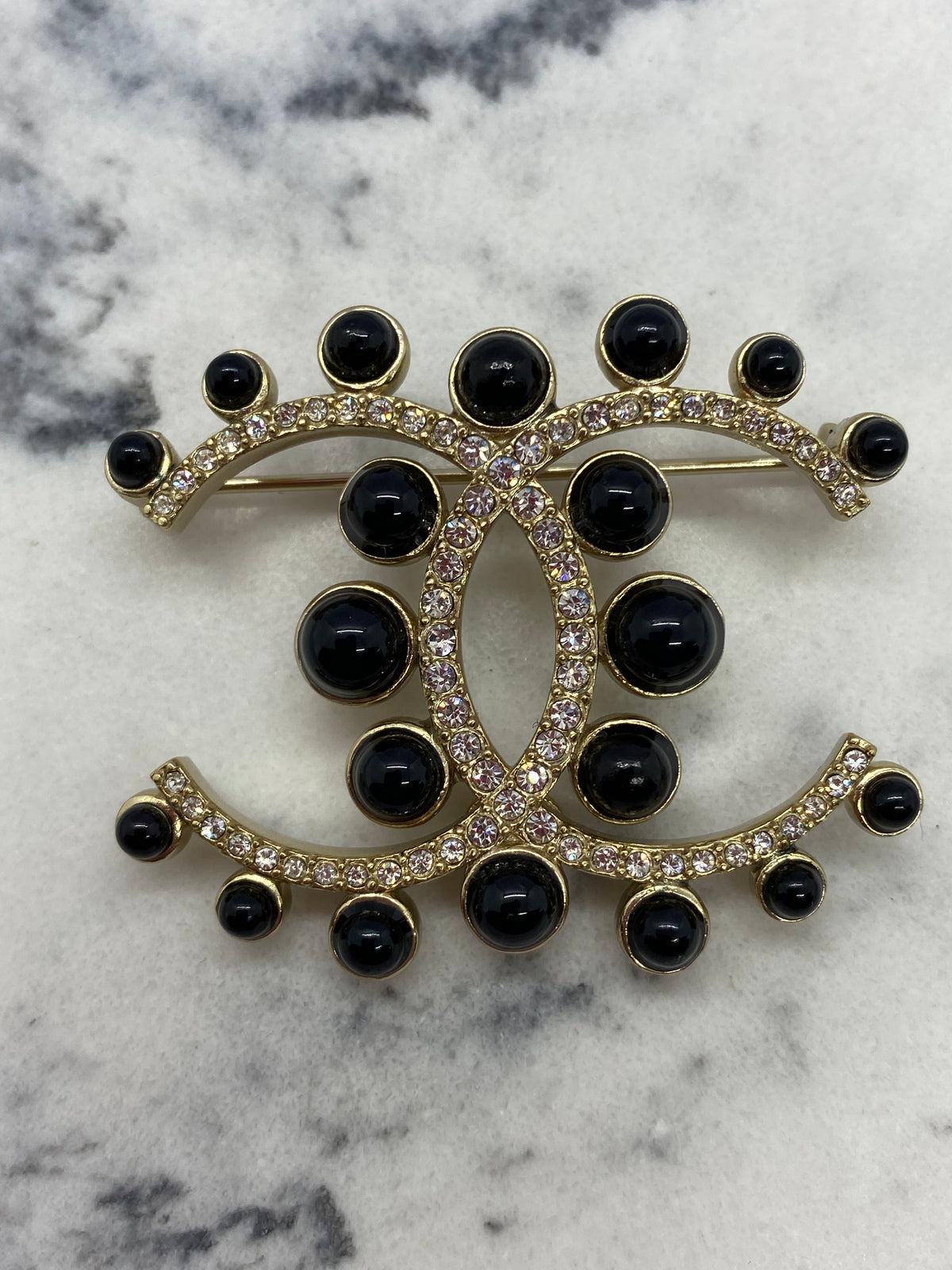 CHANEL CC Rhinestone Brooch Pin - USED