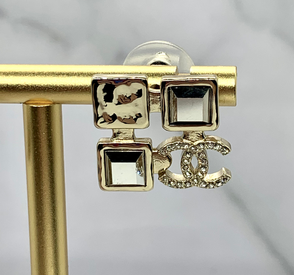 CHANELCC Square Rhinestone Earrings - Pre owned