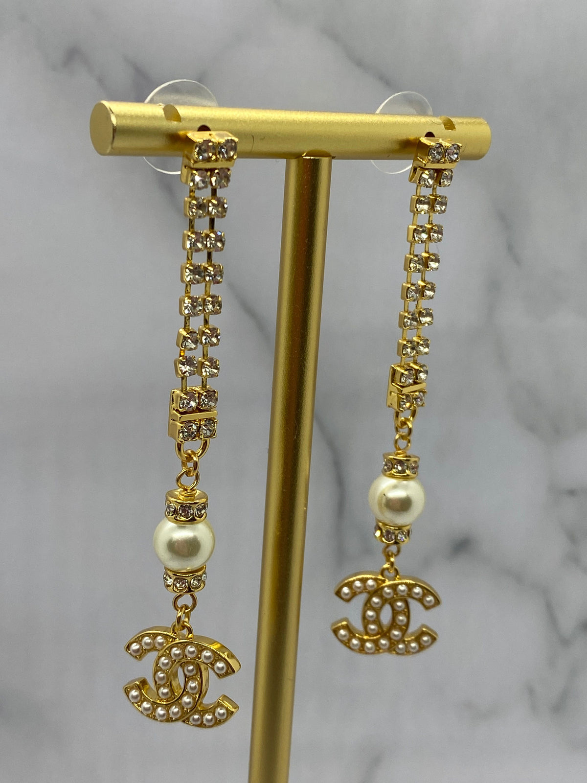 CHANEL CC Gold Tone Pendant Earrings - Pre owned