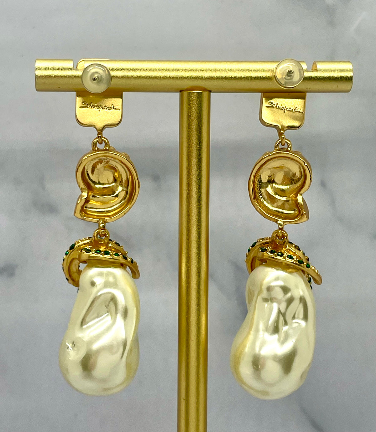 SCHIAPARELLI Water Pearl Rhinestone Pendant Earrings - Pre owned