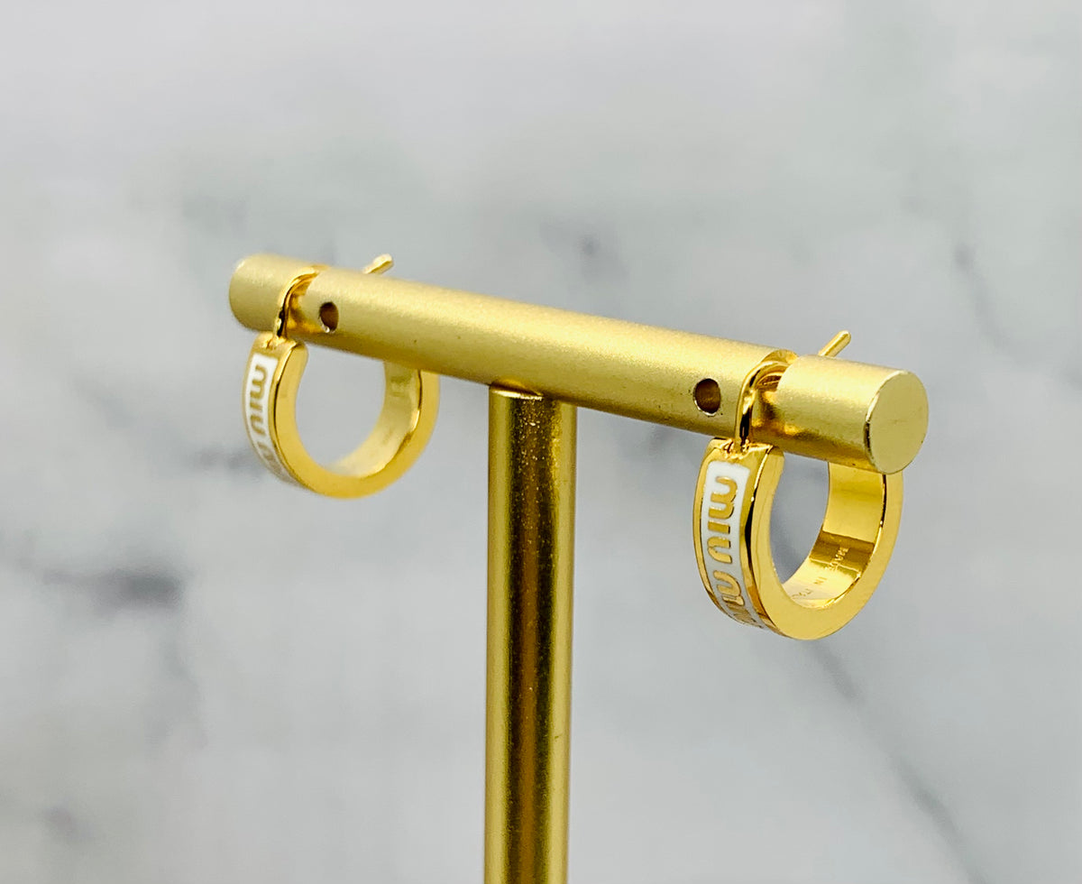 MIU MIU White Monogram Hoop Earrings - Pre owned