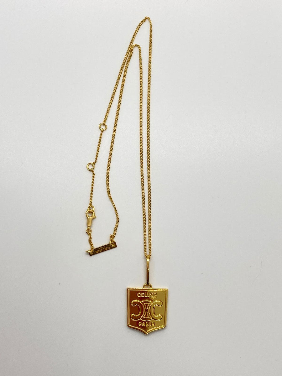 CELINE Gold Tone Shield Necklace - Pre owned