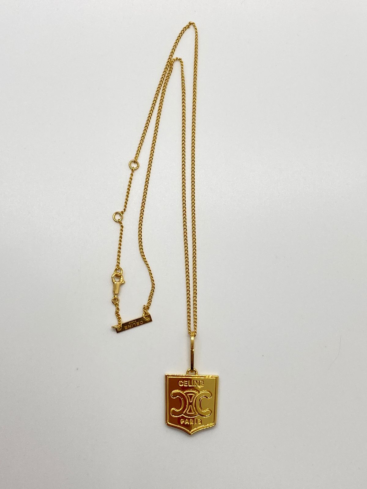CELINE Gold Tone Shield Necklace - Pre owned