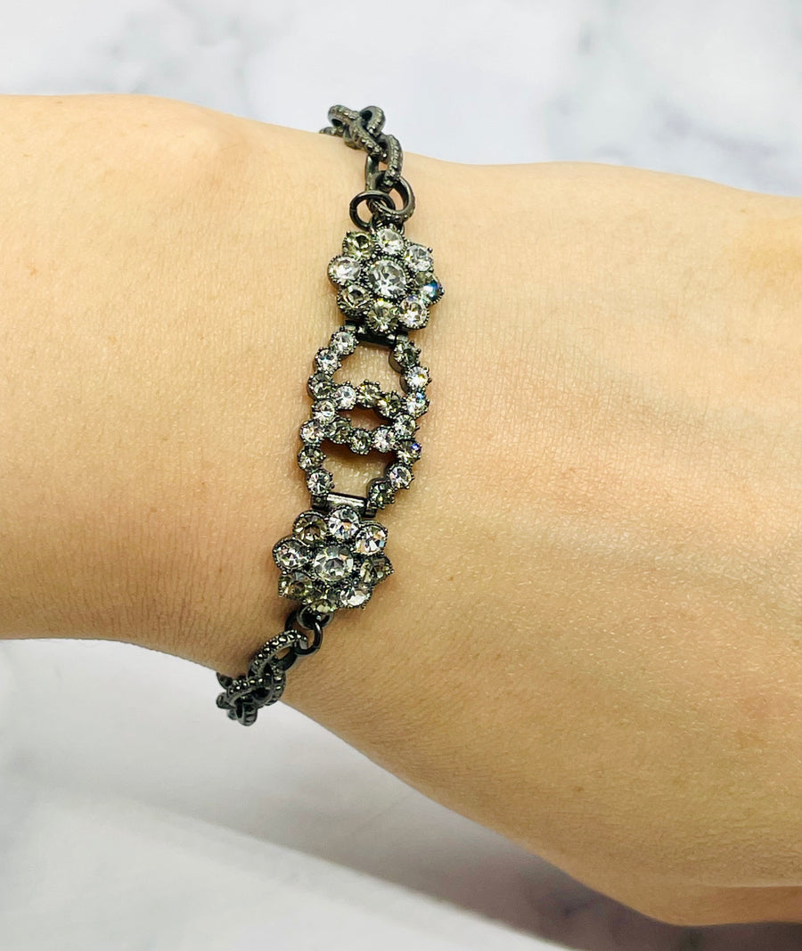 CHANEL CC 2015 Rare Pewter Rhinestone Bracelet - Pre owned