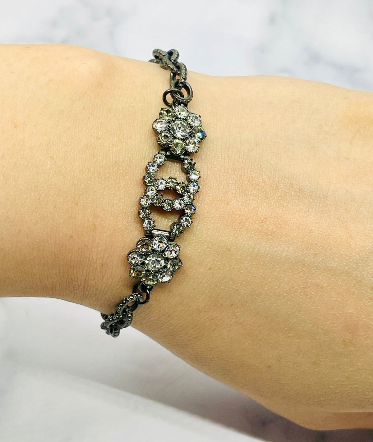 CHANEL CC 2015 Rare Pewter Rhinestone Bracelet - Pre owned